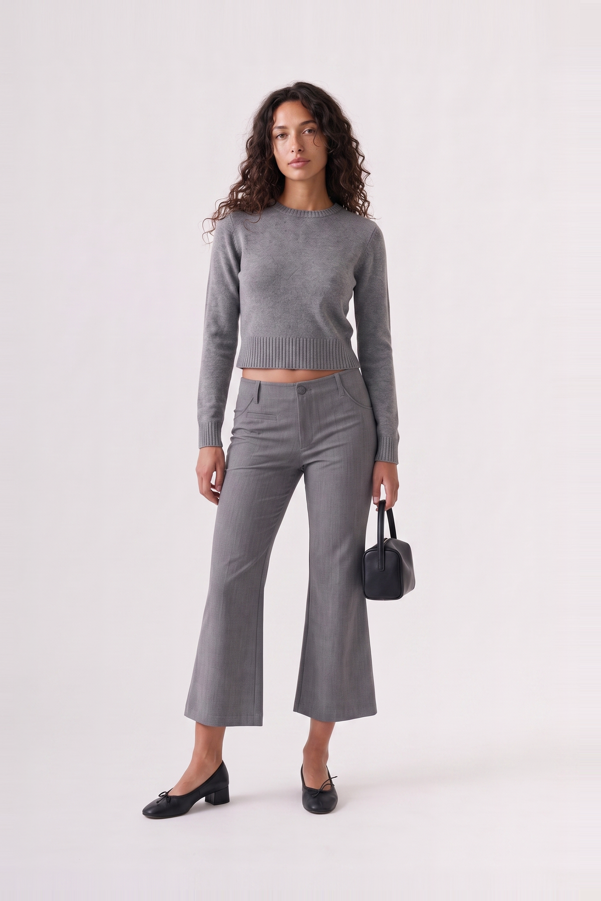 Simone Cropped Flare Pant in Grey Marle – front view