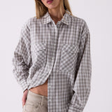 Harper Check Shirt in Grey – close up detail
