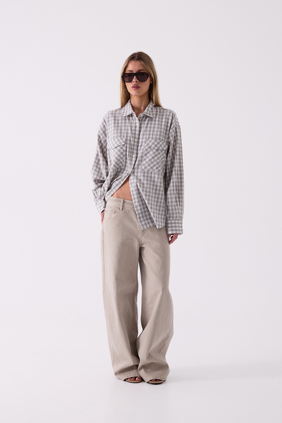Harper Check Shirt in Grey – front view