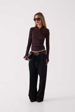 Delphine Pleated Trouser in Black – front view
