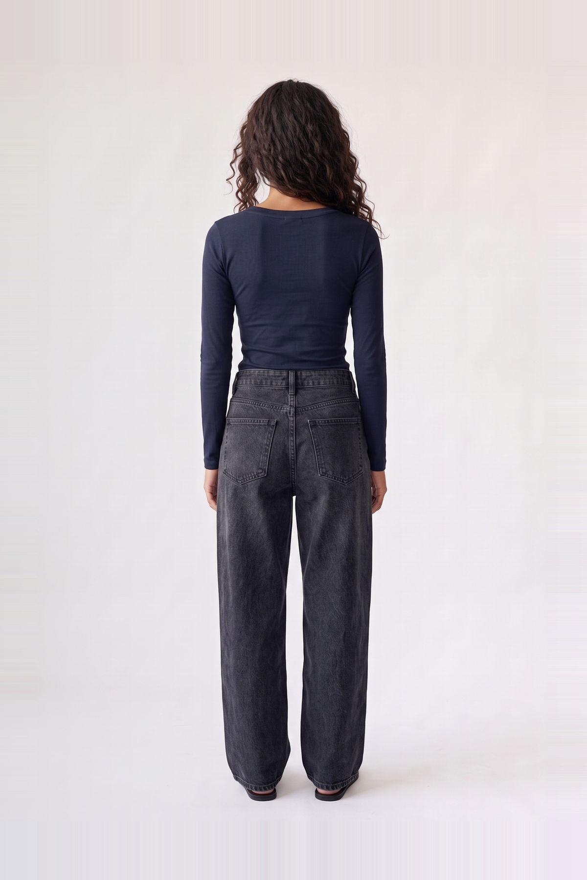Margaux Deep V Henley Top in navy — back view of the soft stretch henley