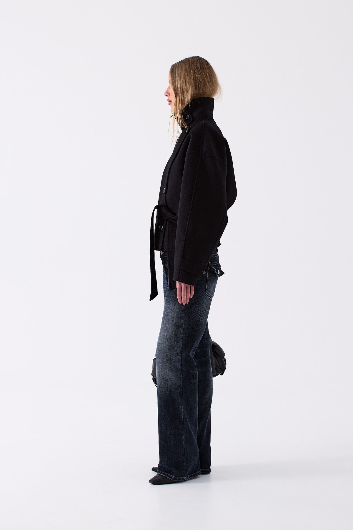 Odette Belted Wool Coat in Black – side view