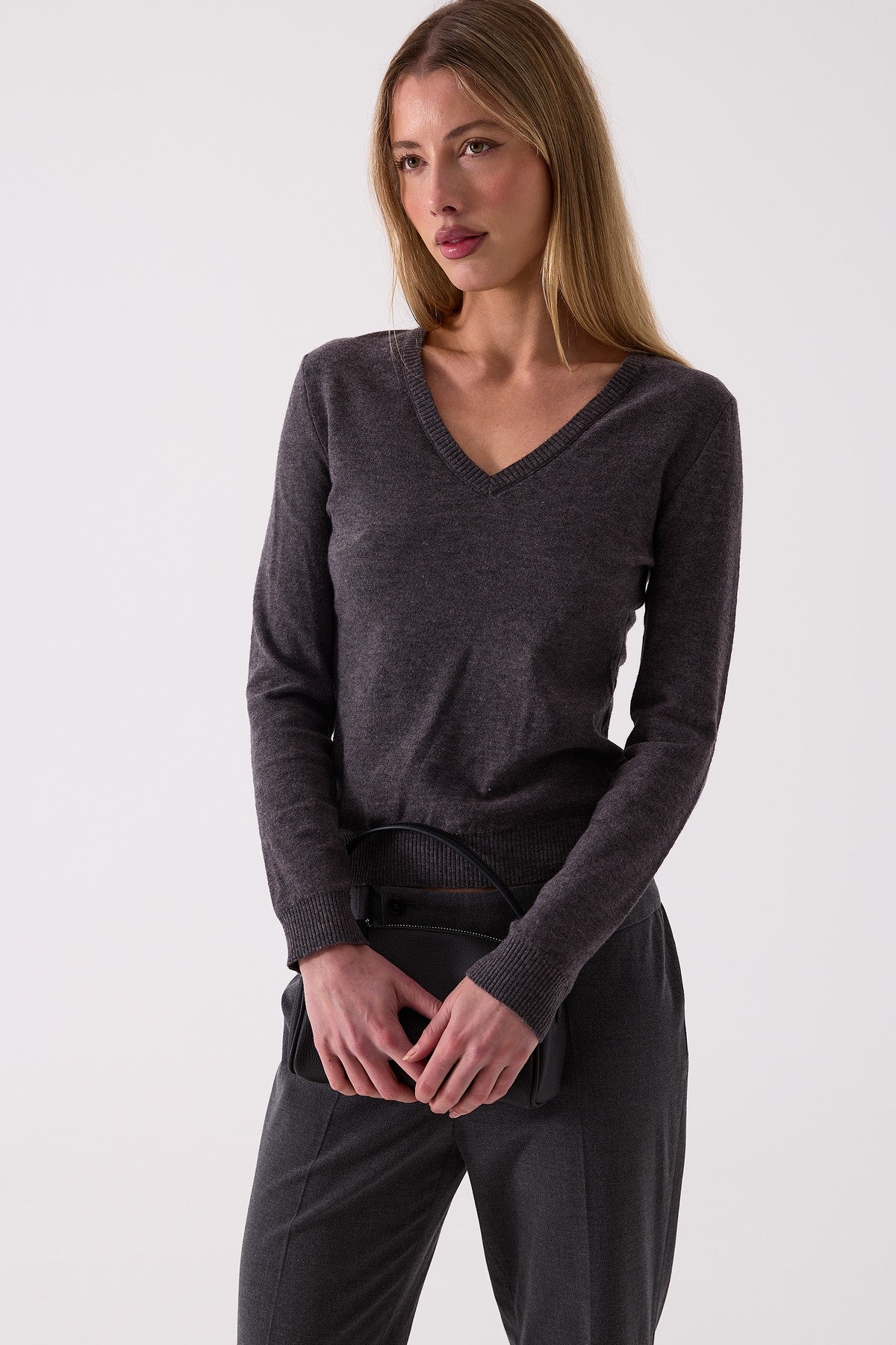 Margot Flared Trouser in Grey Marle – close up detail