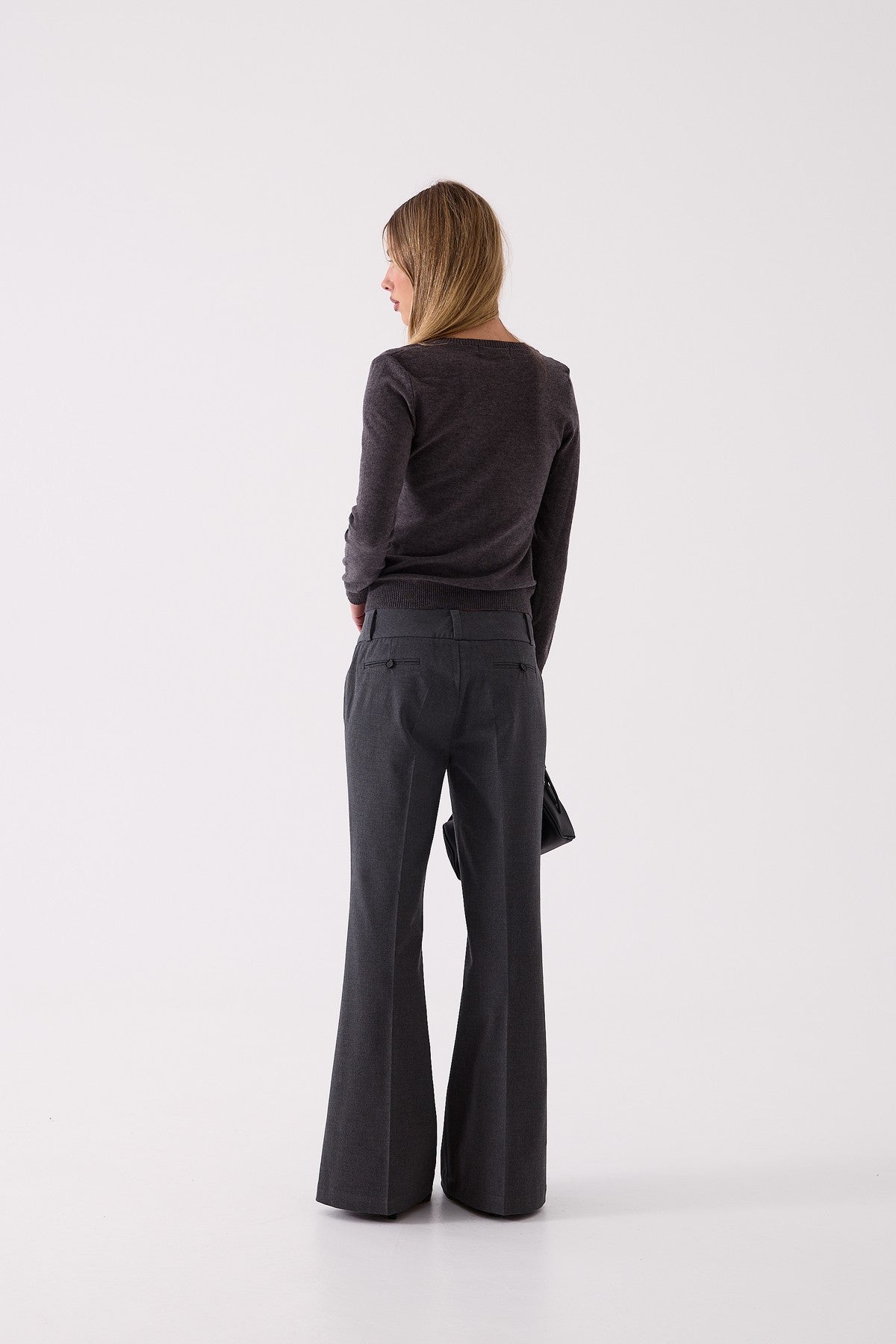 Margot Flared Trouser in Grey Marle – side view