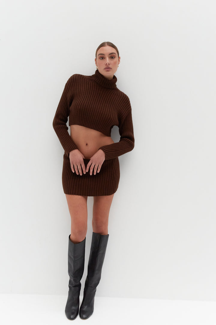 Chunky Knit Crop Skivvy - Brown