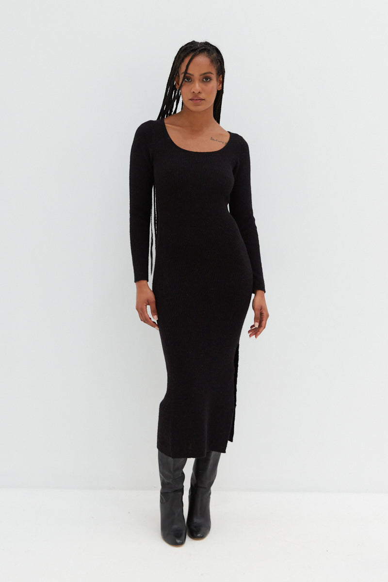 Scoop Neck Midi Dress - Black