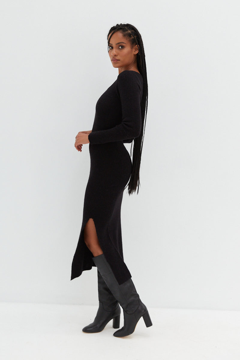 Scoop Neck Midi Dress - Black